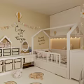 Cozy Kids Room Interior With Slide Bookshelves Storage Units And Cloud Bird Wall Decals