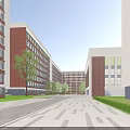 Modern School Campus Building With Symmetric Design Large Windows And Central Courtyard