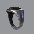 Elegant Silver Ring With Black Gemstone And Intricate Decorative Edge 3d model