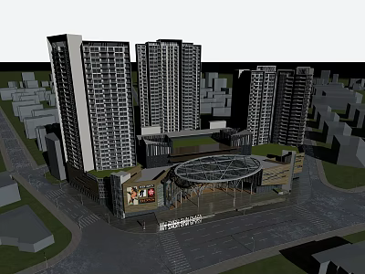 Modern Commercial Complex with High-Rise Buildings Circular Structure and Shopping Area 3d model