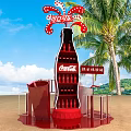 Coca Cola Large Red Bottle Display With Beach Palm Trees And Red Seats 3d model