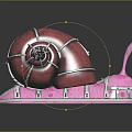 Bionic Snail 3D Model With Crimson Shell Silver Metal Strips Pink Base And Red Antenna