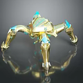 Futuristic Golden Mechanical Spider With Teal Accents And Reflective Surface