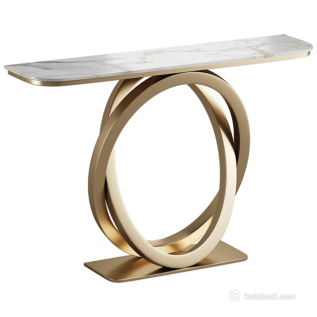 Modern Console Table With Marble Top And Gold Circular Ring Base 3d model 