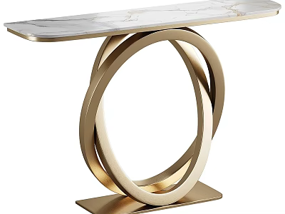 Modern Console Table With Marble Top And Gold Circular Ring Base 3d model