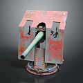 Old Rusty Weapon Turret With Green Barrel And Metal Rust Structure 3d model