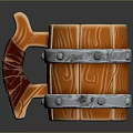Wooden Style Mug With Orange Body Silver Metal Hoops And Red Bone Shaped Handle