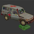White SUV Model Featuring Red Cross Emblem On Stone Display Base