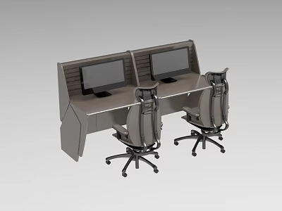 Ergonomic Industrial Control Console With Dual Screens And Adjustable Operator Chairs 3d model