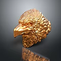 Golden Eagle Head Sculpture with Detailed Feathers on Reflective Dark Surface 3d model