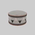 Round Gray Woven Ottoman with Geometric Triangle Patterns and Decorative Trim 3d model