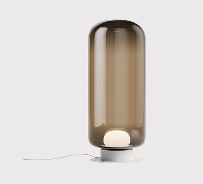 Sleek Modern Brown Cylindrical Glass Lamp With Illuminated White Base 3d model