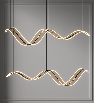 Modern Wave shaped Chandelier with Illuminated Curved LED Design for Interior Decor 3d model