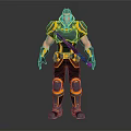 Human Warrior Game Character In Black And Yellow Armor With Muscular Build