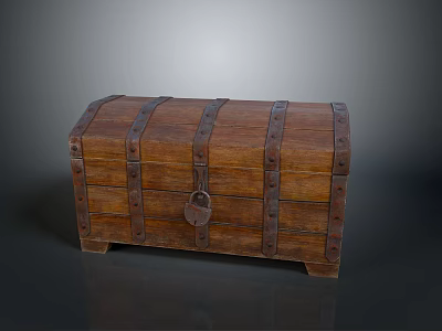 Vintage Wooden Storage Chest With Metal Straps And Padlock For Household Use 3d model