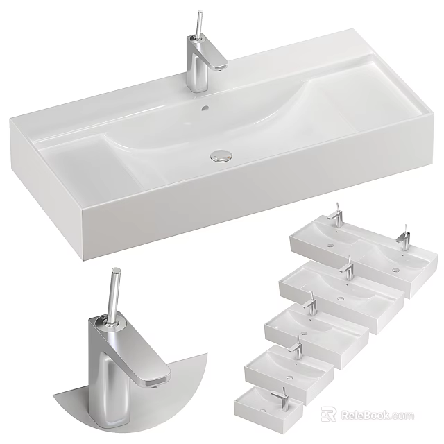Modern White Ceramic Washbasin With Sleek Design Various Sizes And Faucet 3d model 