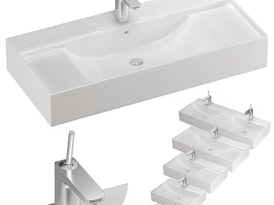 Modern White Ceramic Washbasin With Sleek Design Various Sizes And Faucet 3d model