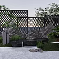 Serene Garden Ornament with Lattice Screens Rocks Moss Gravel and Zen Style Design