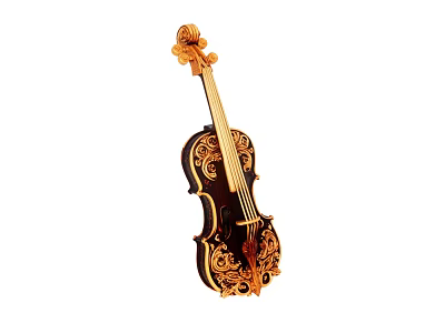Ornate Violin With Intricate Golden Carvings And Dark Wooden Body 3d model