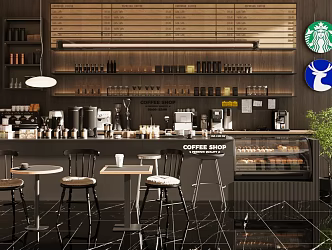 Log Style Cafe Starbucks Cafe Shopping Mall Cafe Coffee Table and Chair Coffee Console Coffee Workbench Coffee Decoration Coffee Machine 3d model