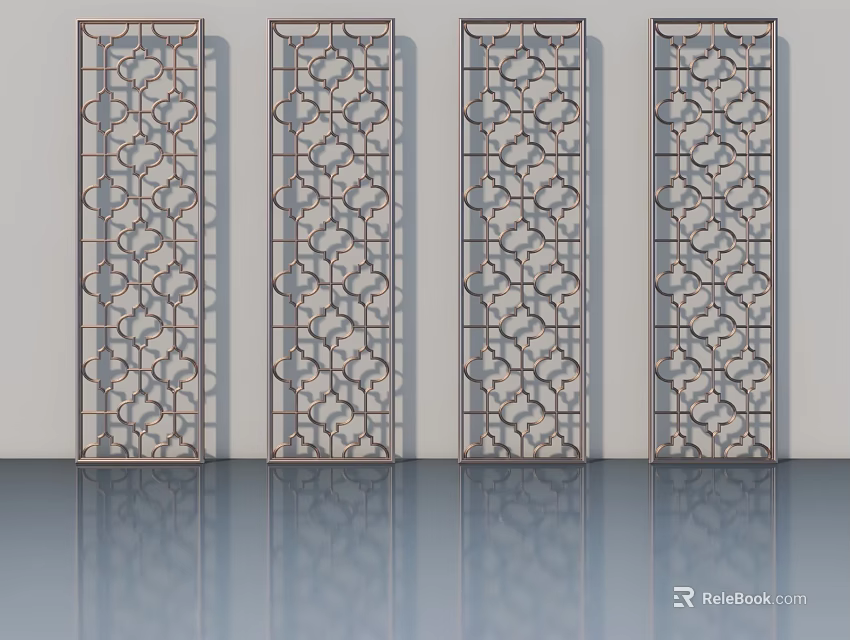 Four Modern Flush Doors With Intricate Decorative Patterns And Metal Frames 3d model