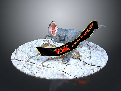 T Rex Dinosaur With Open Mouth On Cracked Base Featuring 10K Subscribers Special Banner 3d model