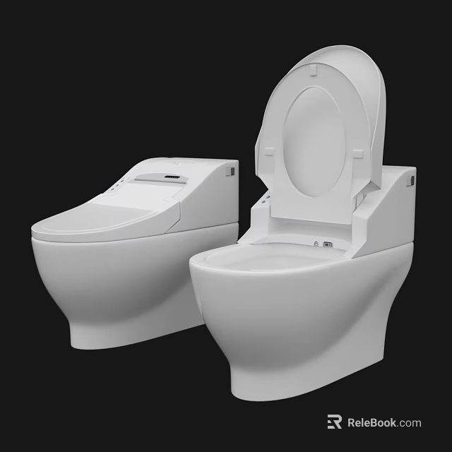 Modern White Toilets With Open And Closed Lid Styles And Contemporary Design 3d model 