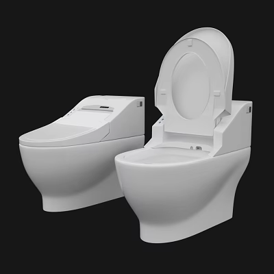 Modern White Toilets With Open And Closed Lid Styles And Contemporary Design 3d model