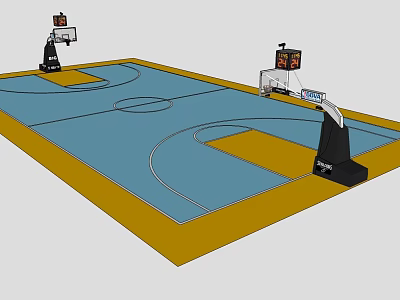 Indoor Basketball Court For Fitness Training With Hoops Scoreboards And Blue Yellow Flooring 3d model