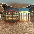 Restaurant Interior Design With Large Mirror Ball Palm Tree String Light Chandelier And Green Plants