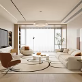 Modern Living Room Interior Design Featuring Sofa Armchair Coffee Table Circular Rug And TV Wall