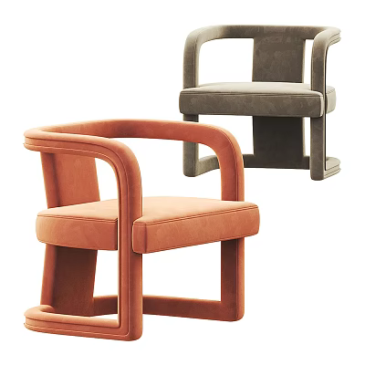 Modern Accent Chairs In Orange And Gray With Armrests And Upholstered Seats 3d model