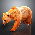 Brown Bear With Textured Brown Fur Standing On Reflective Gray Background