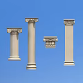 Decorative Stone Columns With Various Styles And Ornate Capitals On Blue Background
