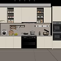Modern Kitchen Interior With White Cabinets Built In Oven And Storage Shelves