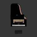 Elegant Black Grand Piano With Open Lid And Comfortable Gray Bench For Home Living