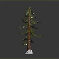 Green Tree With Brown Trunk And White Decorations And Snow At The Bottom