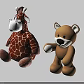 Soft Brown Bear and Brown White Spotted Giraffe Stuffed Toys Sitting Together