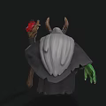 Evil Game Movie Wizard Character With Green Skin Horns White Beard And Red Gem Staff