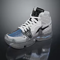 White Black And Blue High Top Sneakers With Stylish Patterns And Transparent Sole