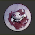 Cute Fluffy Cartoon Character Creature With Pink Tongue Holding White Ball On Red White Base