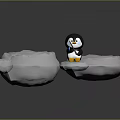 Cute Little Penguin Fishing On Ice Block With Water Reflection And Ice Blocks