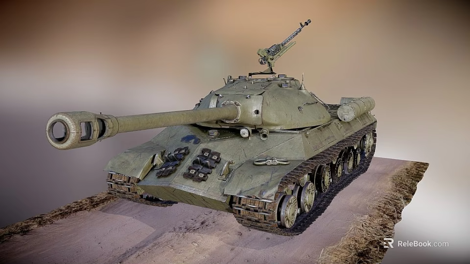 Military Tank Weapon With Green Paint Long Cannon Tracks And Machine Gun 3d model 