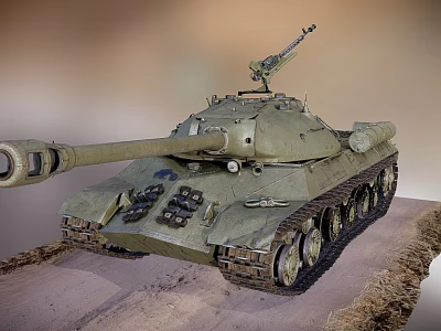 Military Tank Weapon With Green Paint Long Cannon Tracks And Machine Gun 3d model