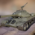 Military Tank Weapon With Green Paint Long Cannon Tracks And Machine Gun