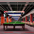 Spacious Modern Billiard Room Interior With Green Table Comfortable Seats And Ceiling Lighting