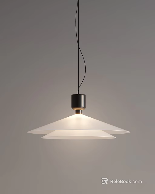 Modern Minimalist Pendant Light With White Layered Shade And Black Base 3d model 