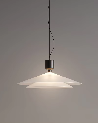 Modern Minimalist Pendant Light With White Layered Shade And Black Base 3d model