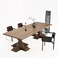 Industrial Style Wooden Dining Table With Metal Legs And Lattice Back Chairs