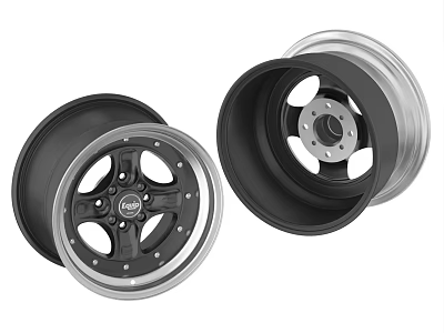 Car Tires with Alloy Wheels Featuring Silver Rims and Black Spoke Design 3d model